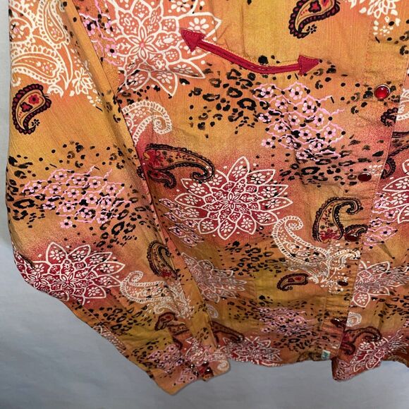 Wrangler Women’s Ruby Red Snap Shirt Size Medium Orange Floral Western Rodeo - Picture 6 of 12